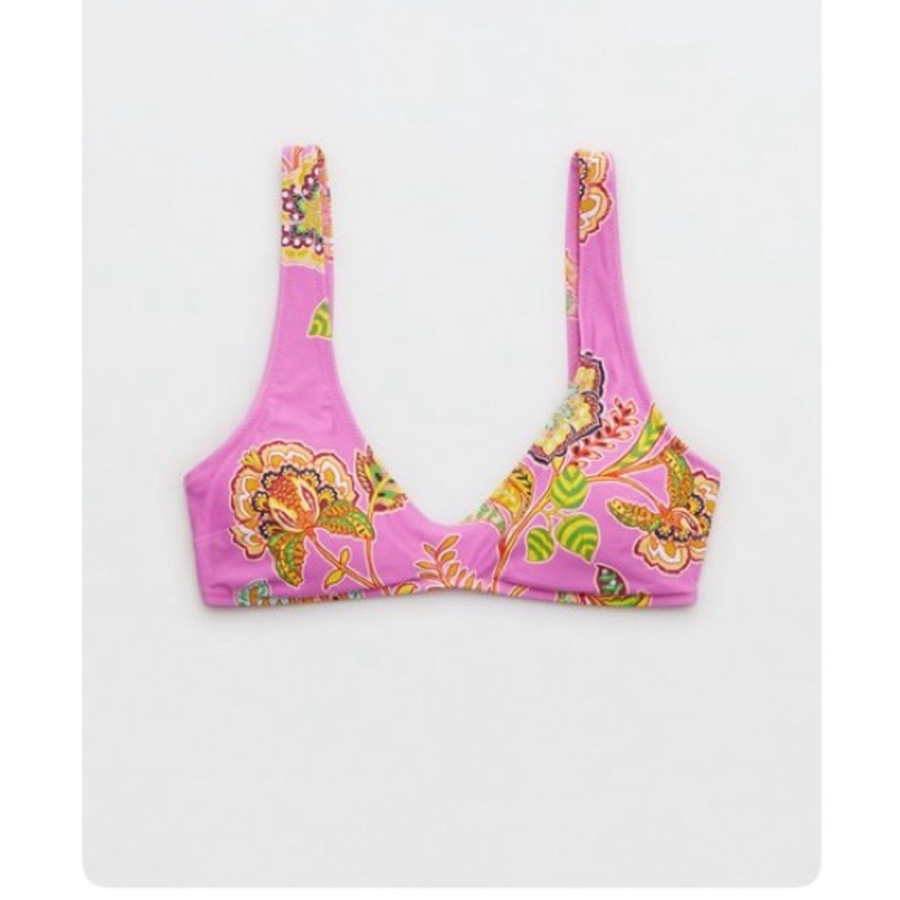 aerie Pink Floral Scoop Bikini Top